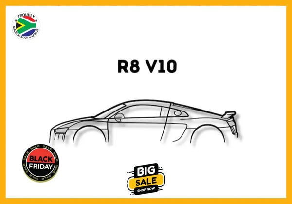 R8 V10 Audi Detailed Silhouette Metal Wall Art