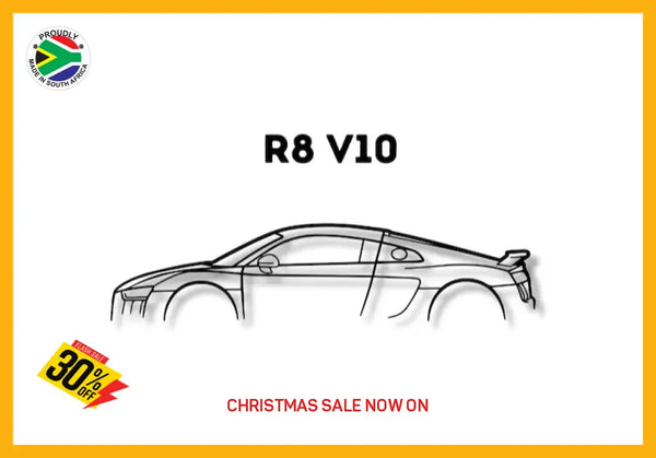 R8 V10 Audi Detailed Silhouette Metal Wall Art