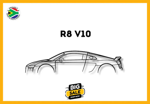 R8 V10 Audi Detailed Silhouette Metal Wall Art