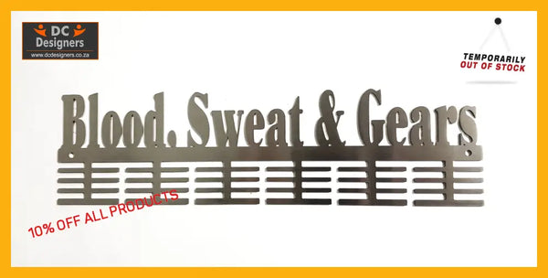 Blood Sweat & Gears Words 48 Tier Medal Hanger Stainless Steel Brush Finish Sports Medal Hangers