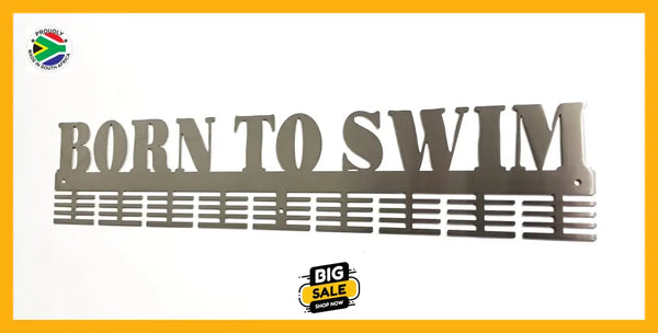 Born To Swim 72 Tier Medal Hanger (Option Of Colors Available) Stainless Steel Brush Finish Sports