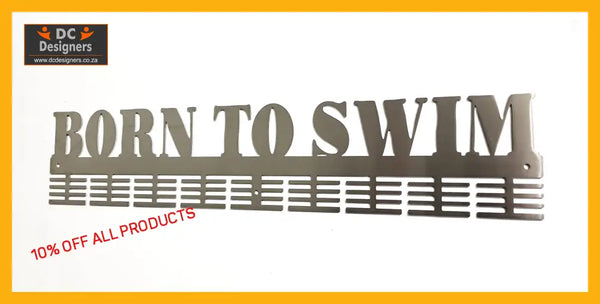 Born To Swim 72 Tier Medal Hanger (Option Of Colors Available) Stainless Steel Brush Finish Sports