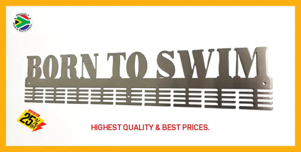 Born To Swim 72 Tier Medal Hanger (Option Of Colors Available) Stainless Steel Brush Finish Sports