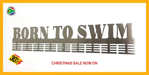 Born To Swim 72 Tier Medal Hanger (Option Of Colors Available) Stainless Steel Brush Finish Sports