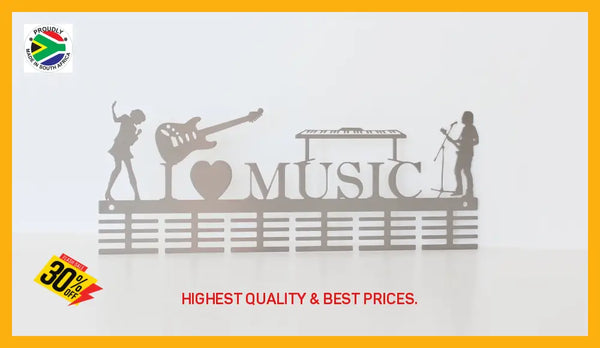 Boy & Girl I Love Music Instruments 48 Tier Medal Hanger Stainless Steel Brush Finish Sports Medal