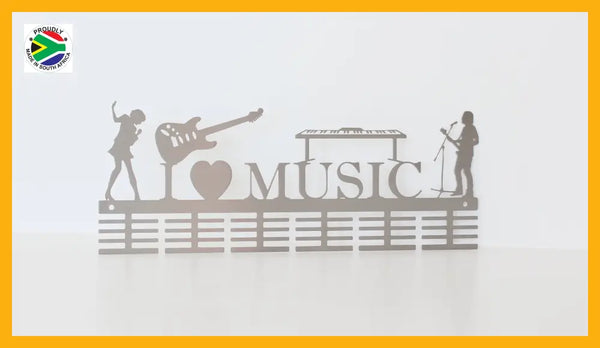 Boy & Girl I Love Music Instruments 48 Tier Medal Hanger Stainless Steel Brush Finish Sports Medal