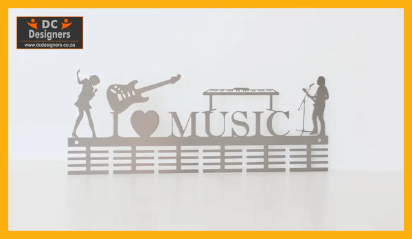 Boy & Girl I Love Music Instruments 48 Tier Medal Hanger Stainless Steel Brush Finish Sports Medal