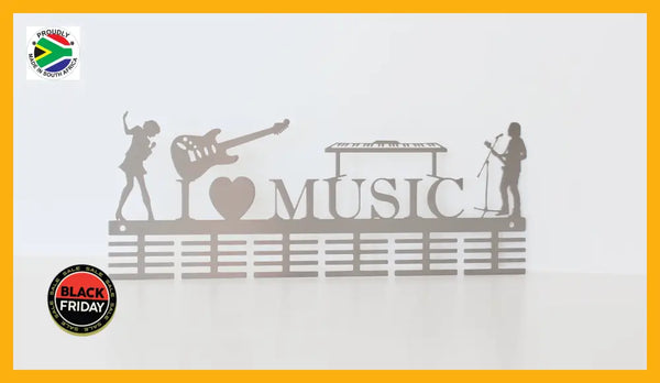 Boy & Girl I Love Music Instruments 48 Tier Medal Hanger Stainless Steel Brush Finish Sports Medal