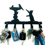 Cat & Birds Bath 5 Hook Key 6 Hook Ferro Grain Black Home Décor