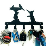 Cat & Birds Bath 5 Hook Key 6 Hook Ferro Grain Black Home Décor