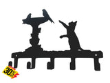 Cat & Birds Bath 5 Hook Key Home Décor