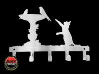 Cat & Birds Bath 5 Hook Key Home Décor