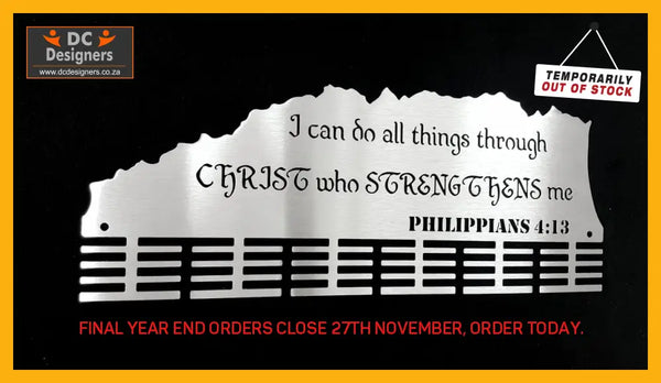 Comrades Route: I Can Do All Things Through Christ 48 Tier Medal Hanger Stainless Steel Brush