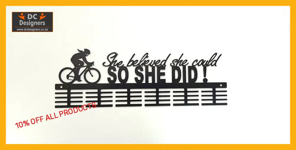 Cycling She Believed She Could 48 Tier Medal Hanger Black Sports Medal Hangers