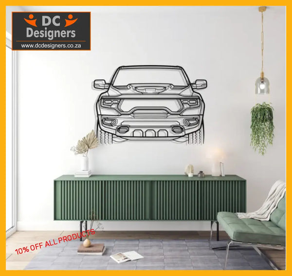 Dodge Ram Trx 2021 Front Angle Detailed Silhouette Metal Wall Art