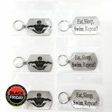 Eat Sleep Butterfly Swimming Silhouette Double Sided Laser Engraved Key Ring-Bag Tag Key Rings