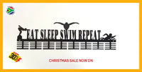 Eat Sleep Swim Repeat 64 Tier Medal Hanger (Option Of Colors Available) Black Sports Medal Hangers