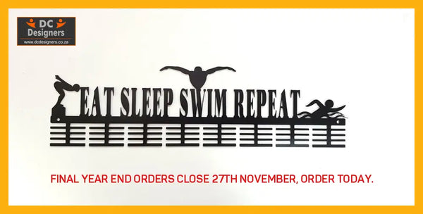 Eat Sleep Swim Repeat 64 Tier Medal Hanger (Option Of Colors Available) Black Sports Medal Hangers