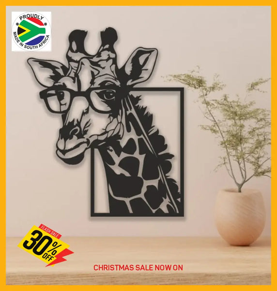 Giraffe With Glasses Wall Art Aluminium - Black