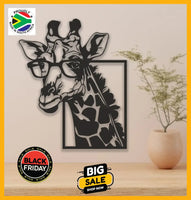 Giraffe With Glasses Wall Art Aluminium - Black