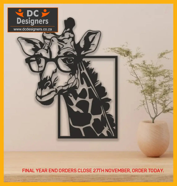 Giraffe With Glasses Wall Art Aluminium - Black