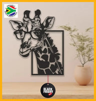 Giraffe With Glasses Wall Art Aluminium - Black