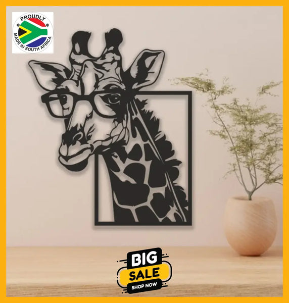 Giraffe With Glasses Wall Art Aluminium - Black