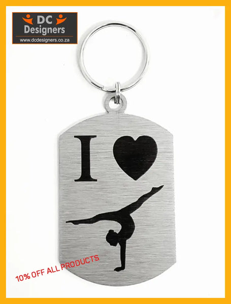 I Love Gymnastics Single Sided Laser Engraved Key Ring-Bag Tag Key Rings