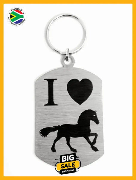 I Love Horses Single Sided Laser Engraved Key Ring-Bag Tag Key Rings