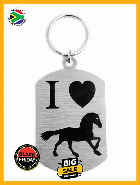 I Love Horses Single Sided Laser Engraved Key Ring-Bag Tag Key Rings