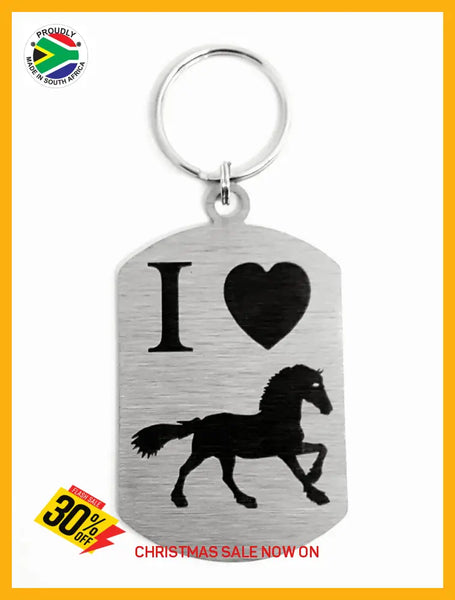 I Love Horses Single Sided Laser Engraved Key Ring-Bag Tag Key Rings