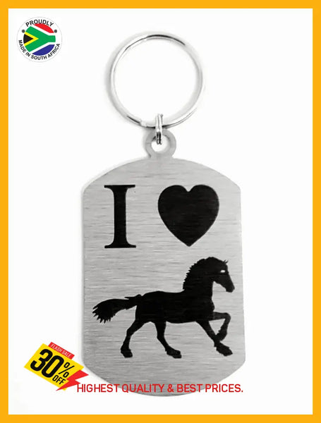 I Love Horses Single Sided Laser Engraved Key Ring-Bag Tag Key Rings