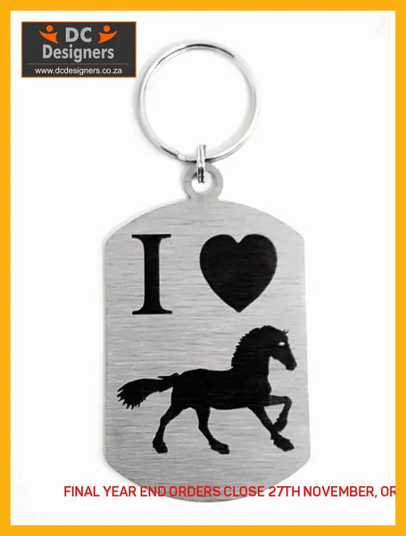 I Love Horses Single Sided Laser Engraved Key Ring-Bag Tag Key Rings