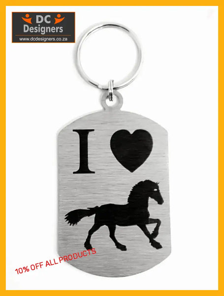 I Love Horses Single Sided Laser Engraved Key Ring-Bag Tag Key Rings