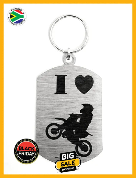 I Love Moto-Cross Single Sided Laser Engraved Key Ring-Bag Tag Key Rings