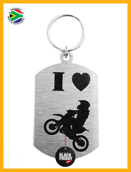 I Love Moto-Cross Single Sided Laser Engraved Key Ring-Bag Tag Key Rings