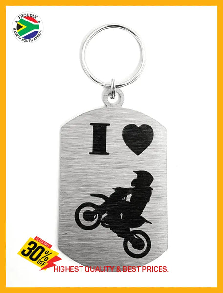 I Love Moto-Cross Single Sided Laser Engraved Key Ring-Bag Tag Key Rings