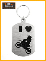 I Love Moto-Cross Single Sided Laser Engraved Key Ring-Bag Tag Key Rings
