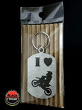 I Love Moto-Cross Single Sided Laser Engraved Key Ring-Bag Tag Key Rings