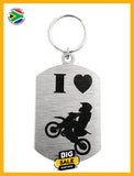 I Love Moto-Cross Single Sided Laser Engraved Key Ring-Bag Tag Key Rings