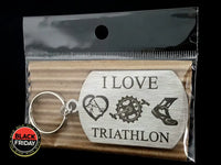 I Love Triathlon Single Sided Laser Engraved Key Ring-Bag Tag Key Rings