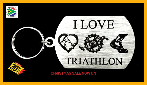 I Love Triathlon Single Sided Laser Engraved Key Ring-Bag Tag Key Rings