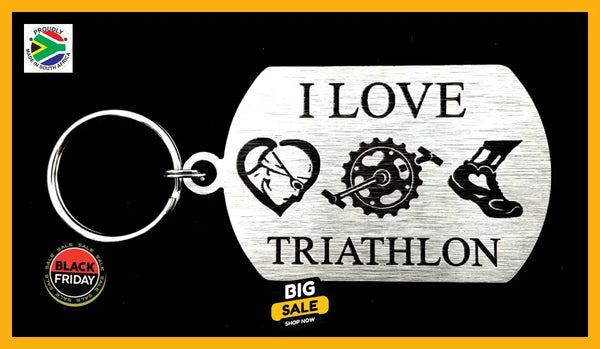 I Love Triathlon Single Sided Laser Engraved Key Ring-Bag Tag Key Rings