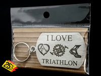 I Love Triathlon Single Sided Laser Engraved Key Ring-Bag Tag Key Rings