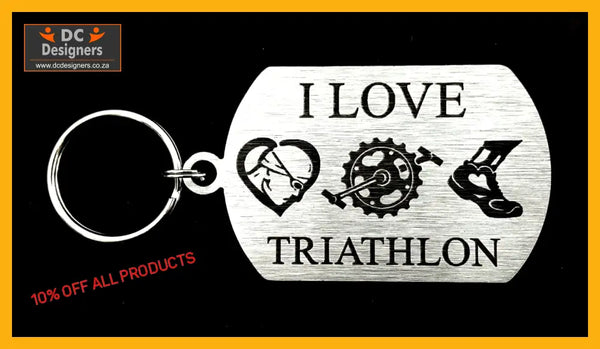 I Love Triathlon Single Sided Laser Engraved Key Ring-Bag Tag Key Rings