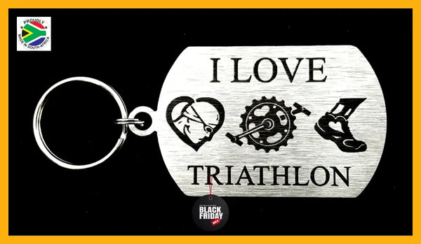 I Love Triathlon Single Sided Laser Engraved Key Ring-Bag Tag Key Rings