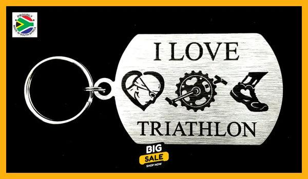 I Love Triathlon Single Sided Laser Engraved Key Ring-Bag Tag Key Rings