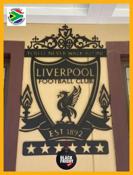 Liverpool 6 Star Champions League Crest Mounted Wall Art Design