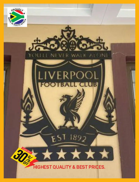 Liverpool 6 Star Champions League Crest Mounted Wall Art Design