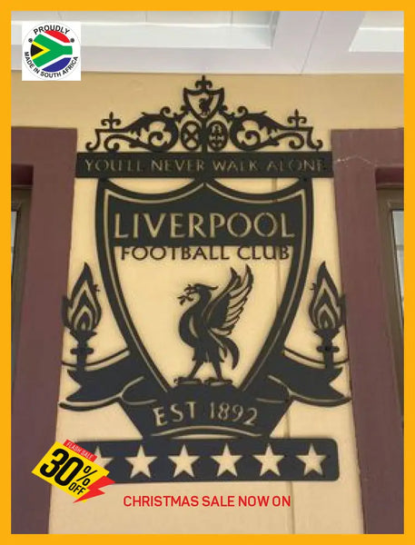 Liverpool 6 Star Champions League Crest Mounted Wall Art Design